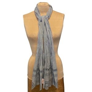 Mexx‎ 100% Cotton Pale Blue Women's Scarf with Butterfly Eyelet Embroidery
